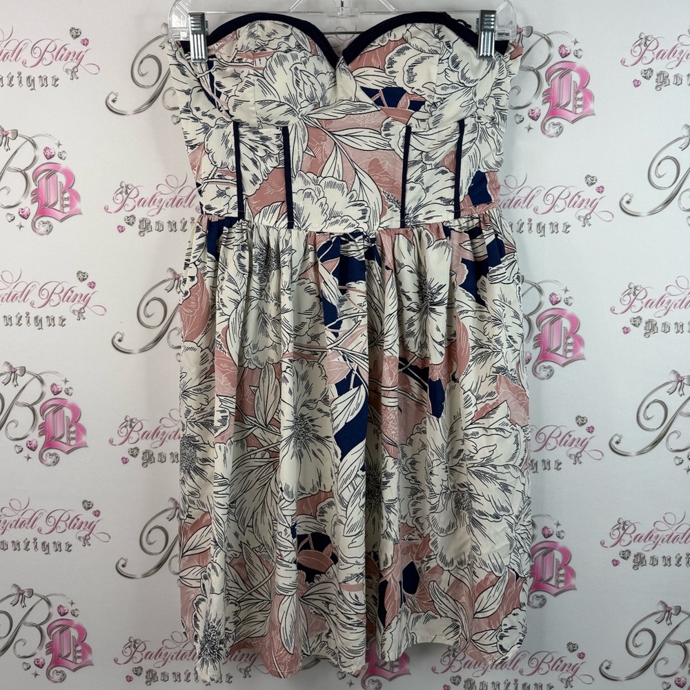 Land of the free dress smocked back flowers pink white Floral Strapless Dress